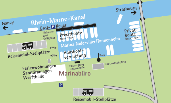 [Translate to Französisch:] Marina Niderviller Lageplan - Caravan Stellplatz